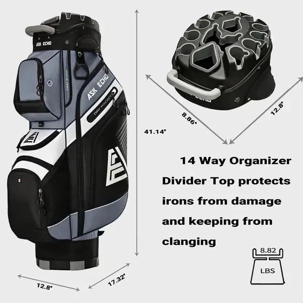 Golf T-LOCK Cart Bag 14 Way Organizer Dividers Quiet Golf Bag