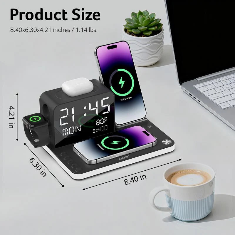 Acer 7-in-1 Wireless Charging Station, compatible with iPhone, Android phones, Apple Watch, and AirPods.