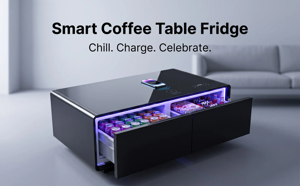 All-in-One Smart Coffee Table Built-in Mini Fridge Wireless Charger RGB LED Light