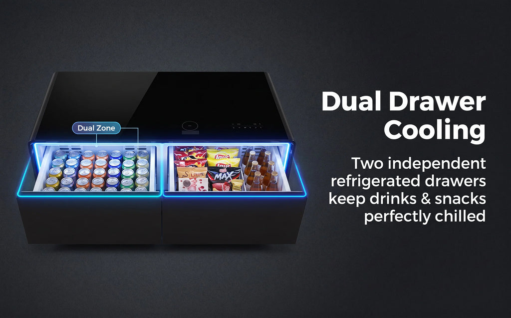 All-in-One Smart Coffee Table Built-in Mini Fridge Wireless Charger RGB LED Light