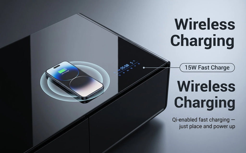 All-in-One Smart Coffee Table Built-in Mini Fridge Wireless Charger RGB LED Light