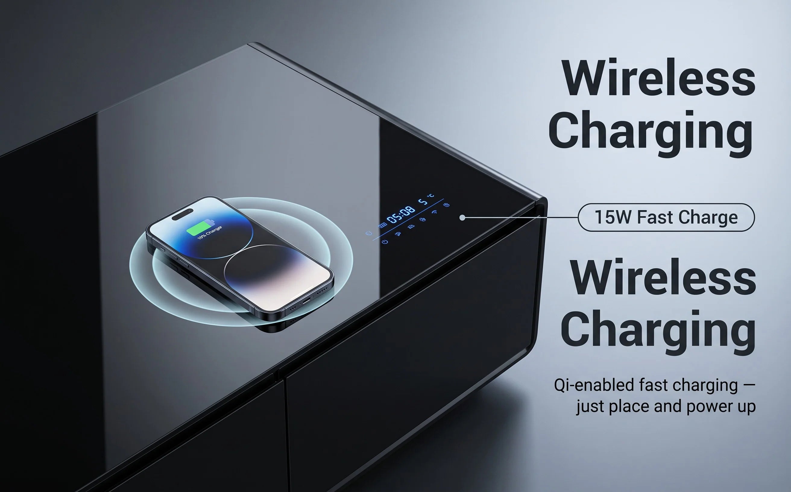 All-in-One Smart Coffee Table Built-in Mini Fridge Wireless Charger RGB LED Light