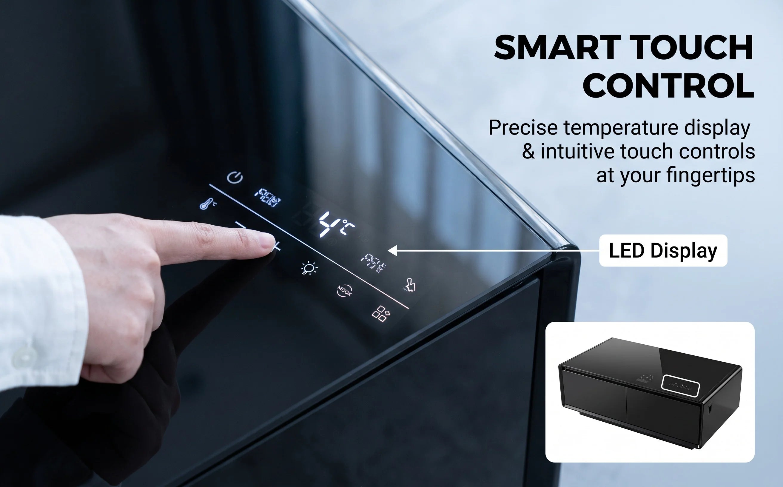 All-in-One Smart Coffee Table Built-in Mini Fridge Wireless Charger RGB LED Light
