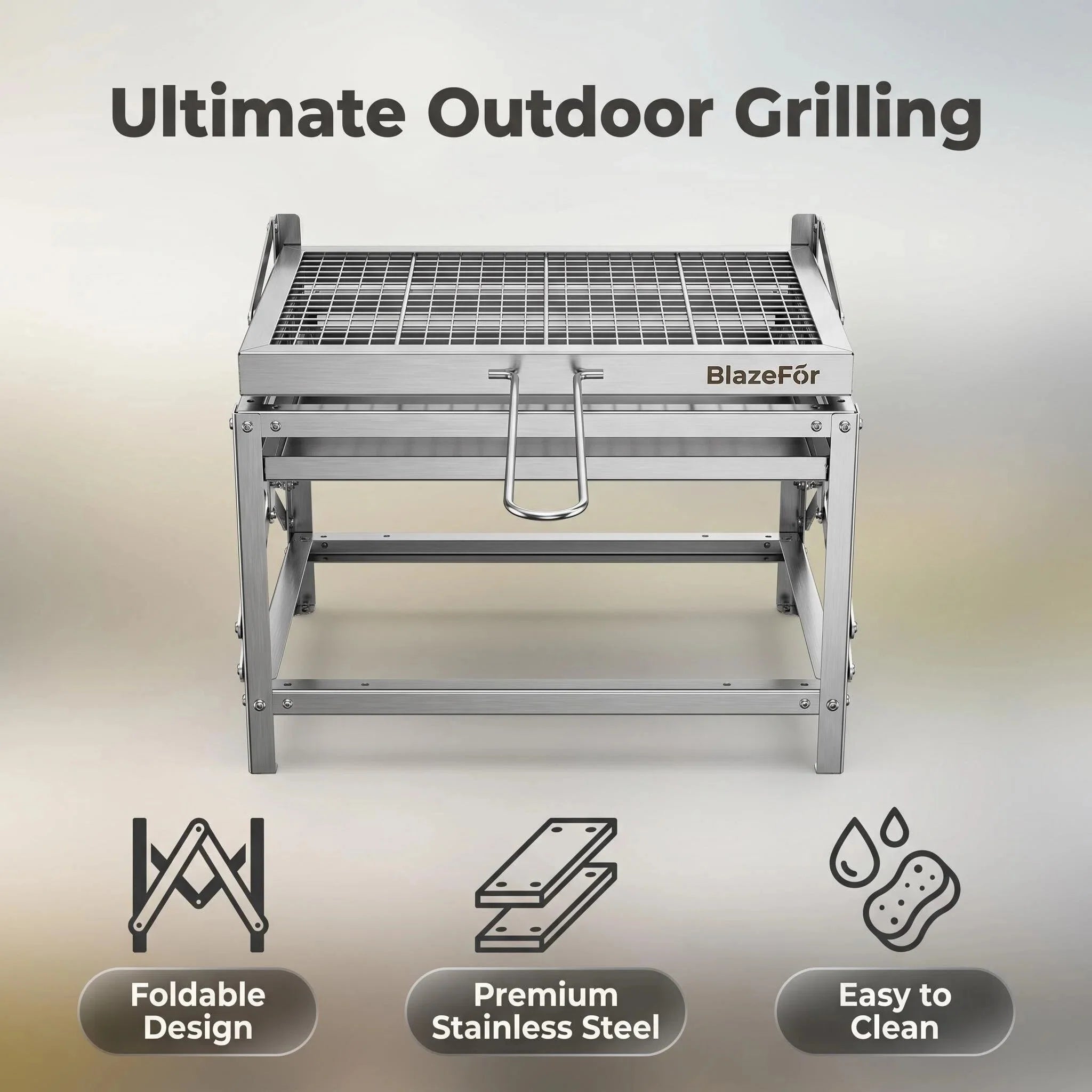 Stainless Steel Folding Portable Charcoal Grill Adjustable Height Outdoor Camping BBQ Grill